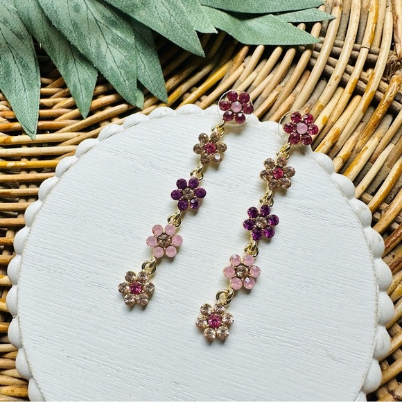 2/$30🌵 Sakura Cherry Blossom Dangle Rhinestone Earrings Kawaii Japanese Floral - Picture 3 of 9